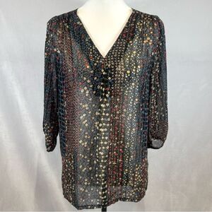 Honey Punch black ditsy floral top size small